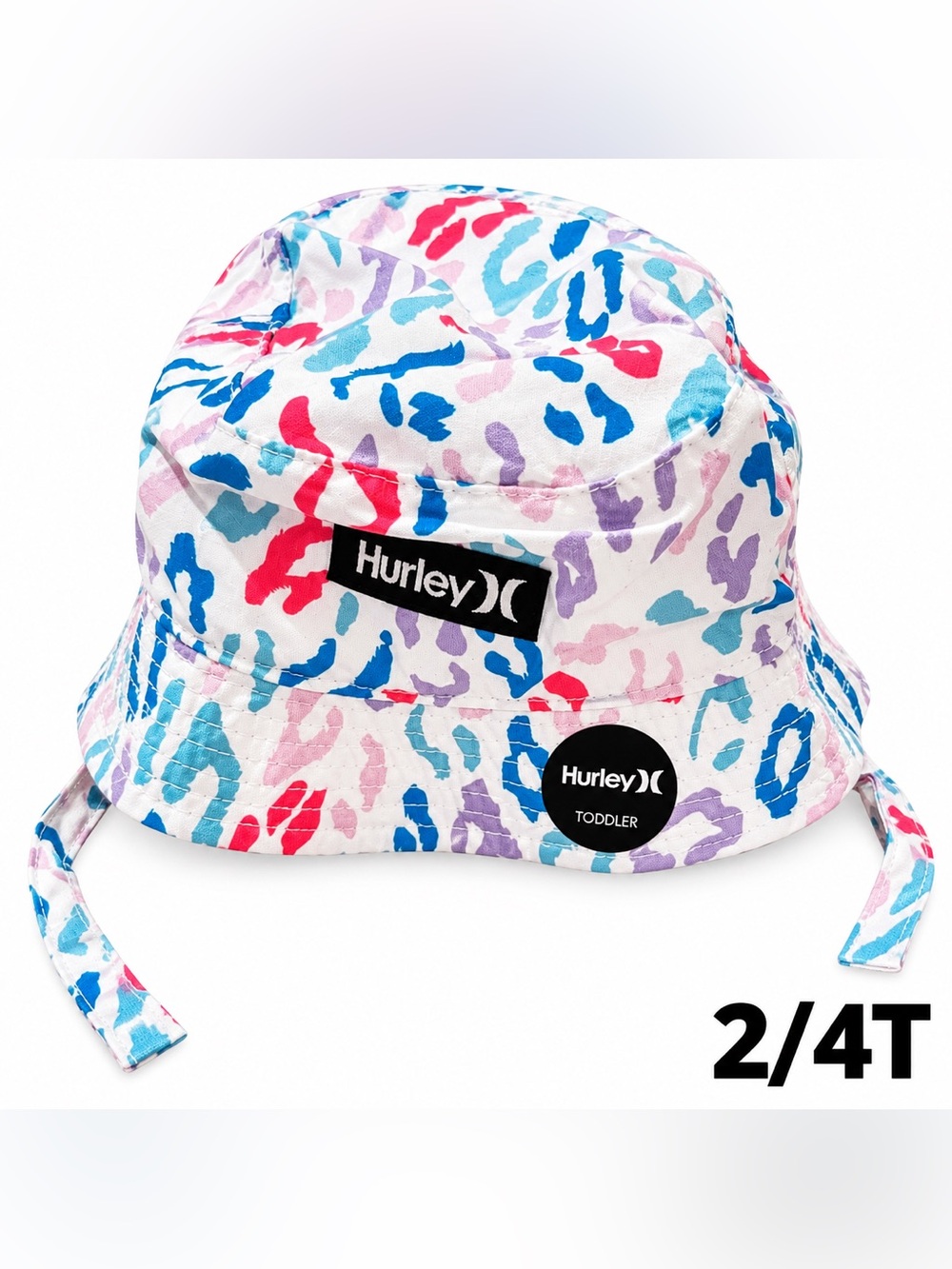 Hurley Toddler White Bucket Hat with Blue, Pink & Purple Leopard Print